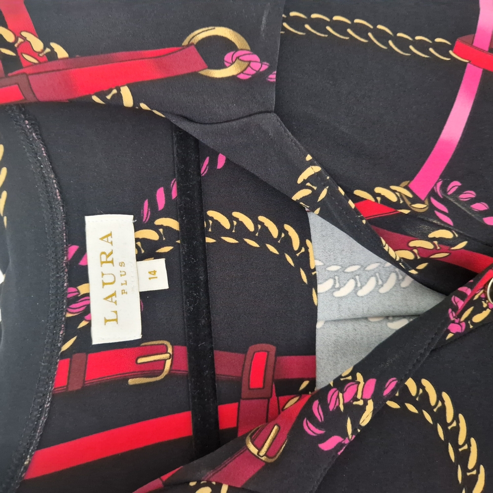 Black Dress with Pink and Gold Chain Print - Picture 2 of 2